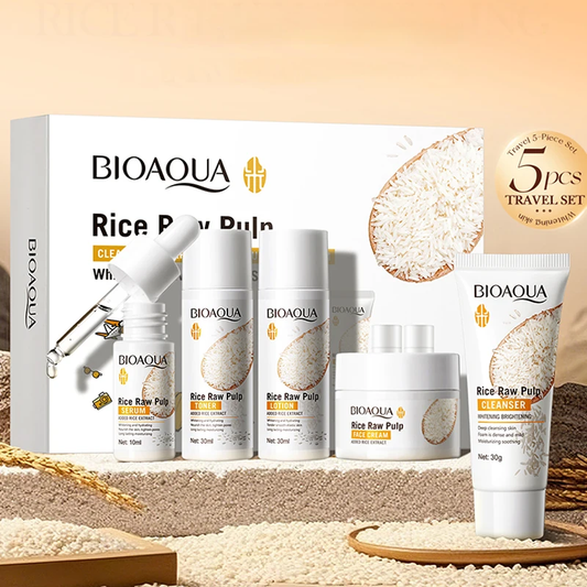 BIOAQUA Rice Raw Pulp – Coffret Soin Complet Visage (5 pièces)